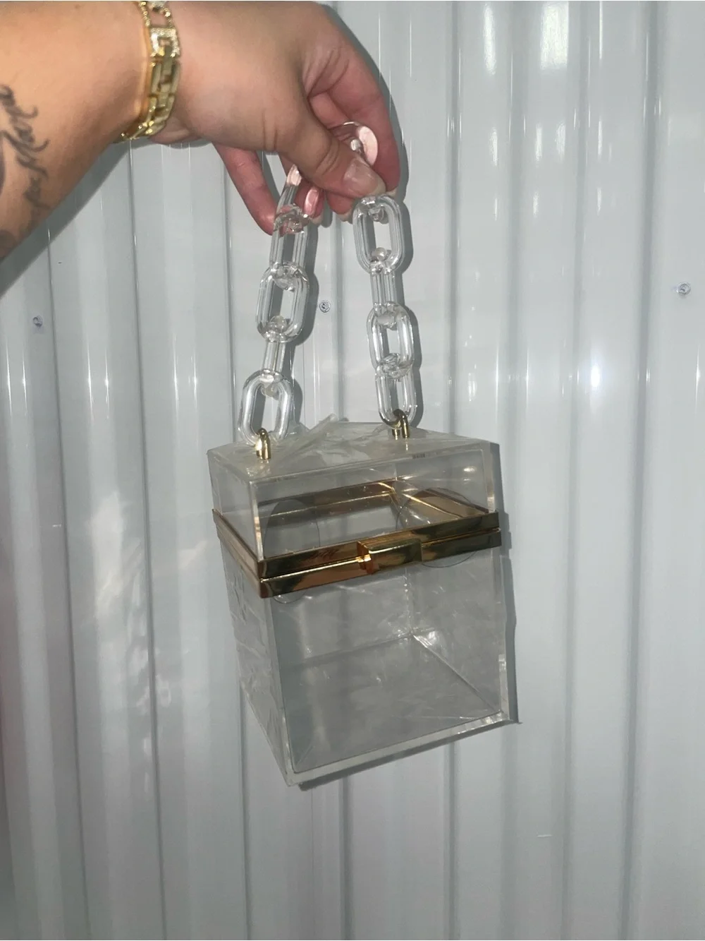 Clear Acrylic Jewelry Organizer Box with Gold Trim and Handle